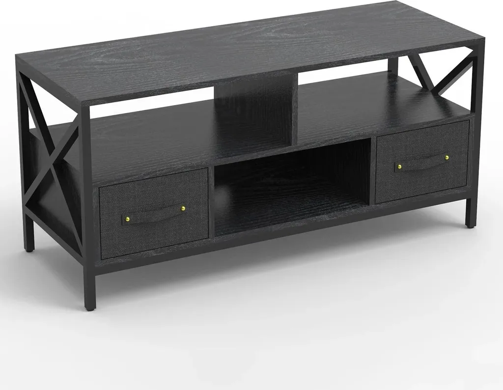 Petit meuble TV pour salon et studio - Rangement multimédia noir compact
