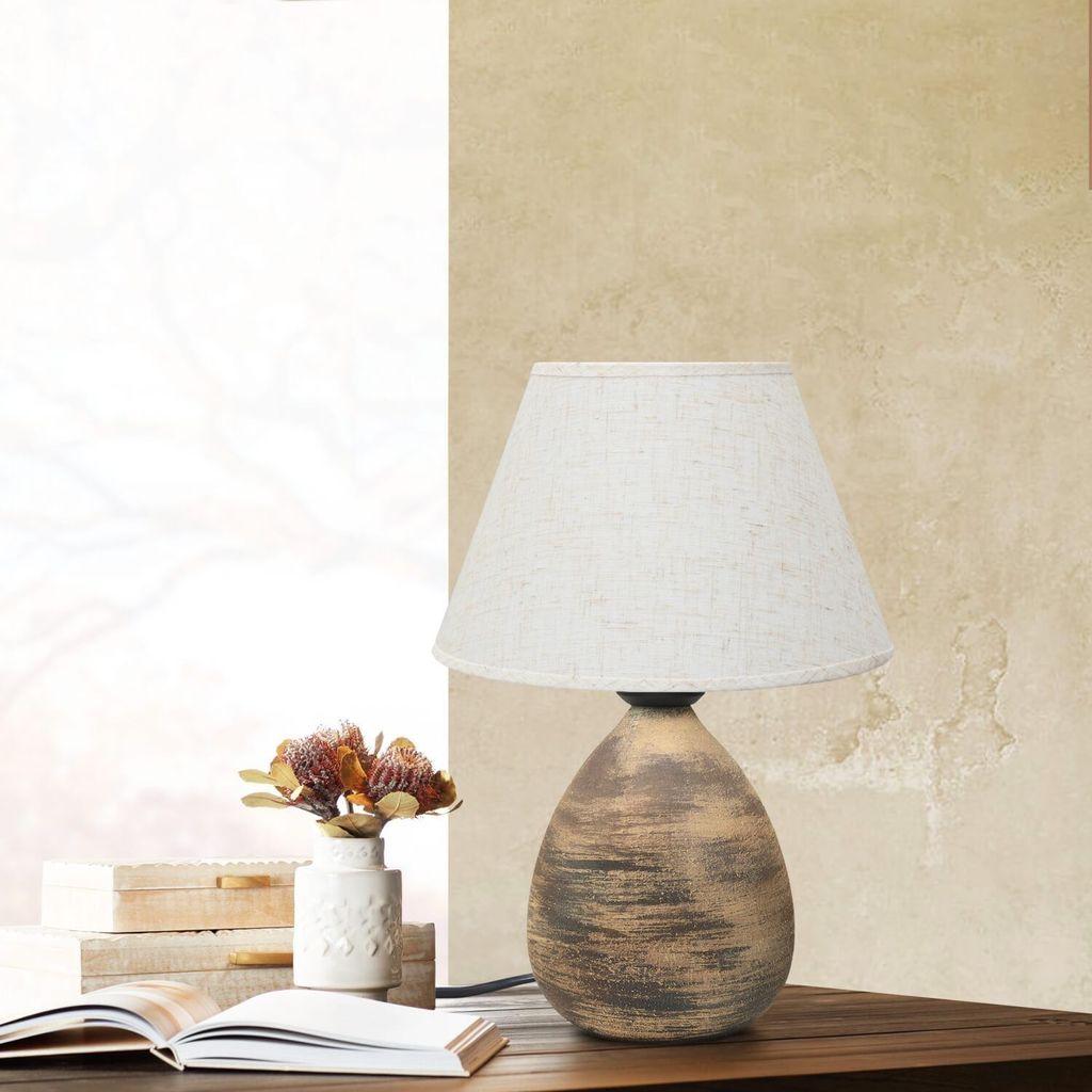 Opviq, 241893, Tischlampe, Creme, Keramikkörper, 22 x 22 x 30 cm