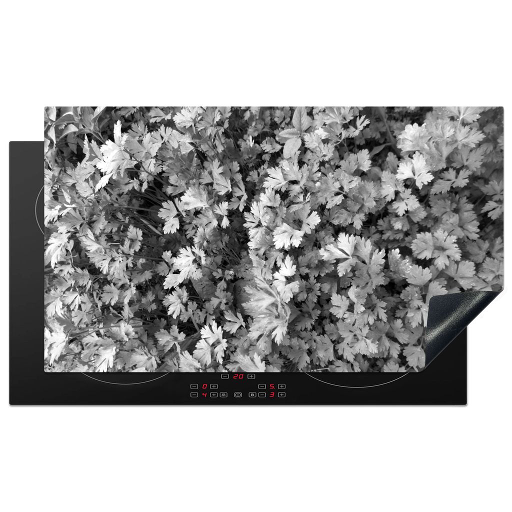 KitchenYeah Herdabdeckplatte Bild gefüllt mit Petersilie - schwarz und weiß , 90x52cm, Küche Deko, Glaskeramikkochfeld Herdabdeckung, Abdeckpl...