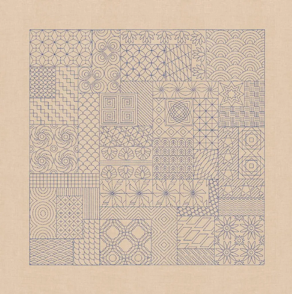 Kit Nappe à Broder Sashiko 90x90cm - Broderie Traditionnelle Imprimée