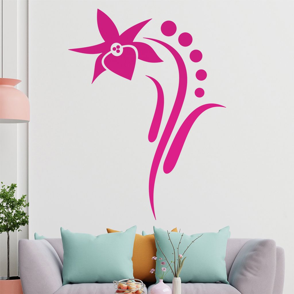 Blume - Linien Punkte Wandtattoo in 6 Größen - Wandaufkleber Wall Sticker - Dekoration, Küche, Wohnzimmer, Schlafzimmer, Badezimmer