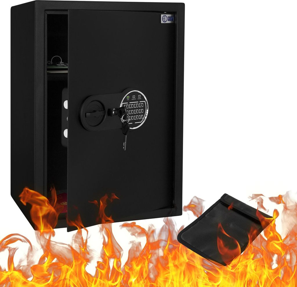 ECD Germany Safe Tresor 43L 35x50x31cm Stahl Wandtresor mit feuerfester Tasche Digitale Tastatur für Schmuck & Bargeld Möbelsafe PIN-Code & Schl...