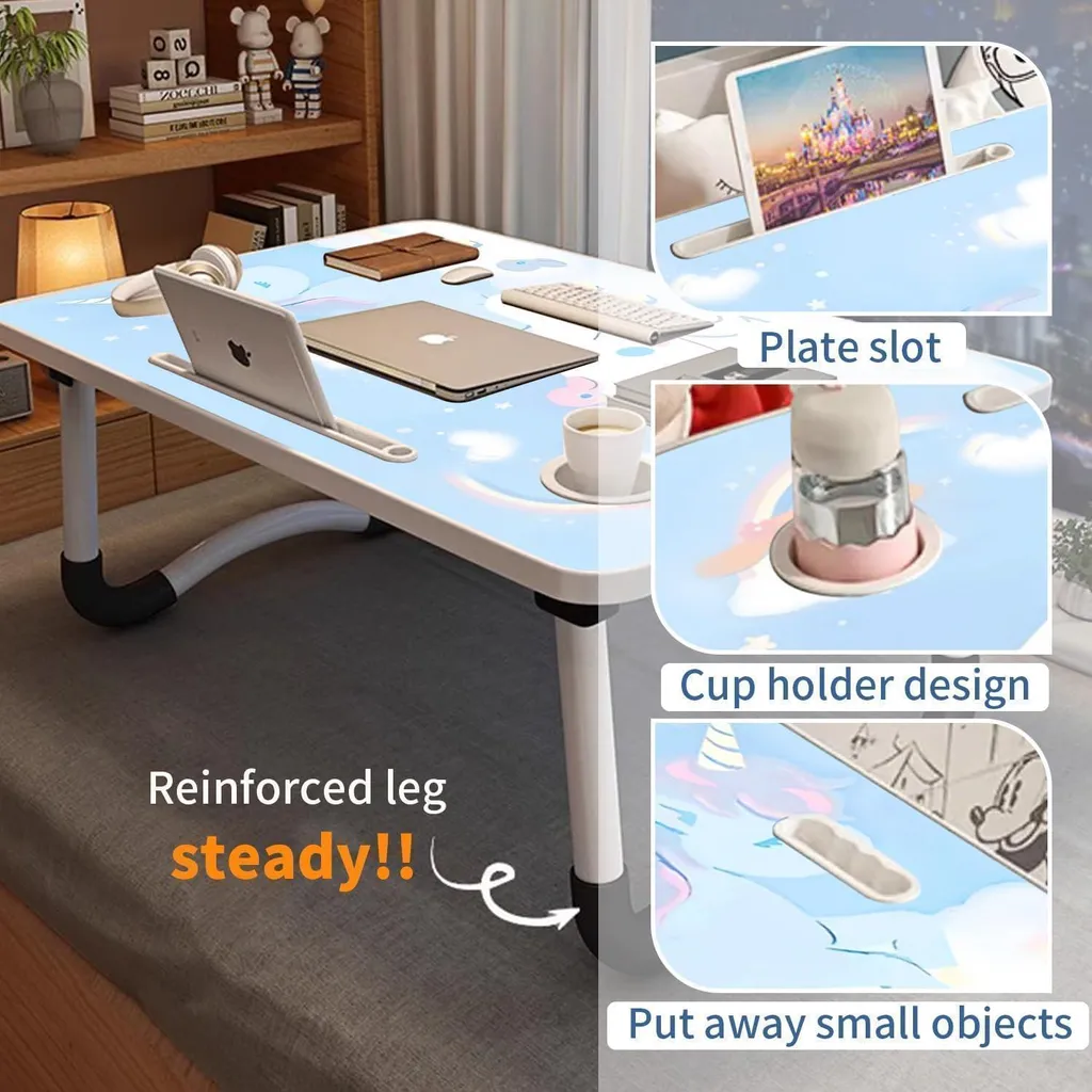 Plateau de lit pour ordinateur portable pliable : bureau d'appoint bleu