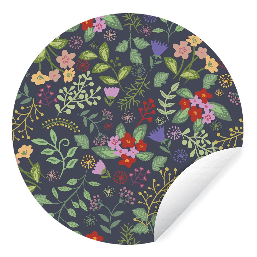MuchoWow Runde Wandtattoo - Wandsticker Tapete Aufkleber Eine florale Illustration mit viel Farbe Ø 50 cm Selbstklebend und Repositionierbar - W...