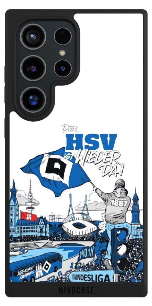 NIVOCASE Handyhülle für Samsung Galaxy S24 Ultra Hülle NIVOpure Case Schwarz Aufstieg Hamburger SV Offizielles Lizenzprodukt