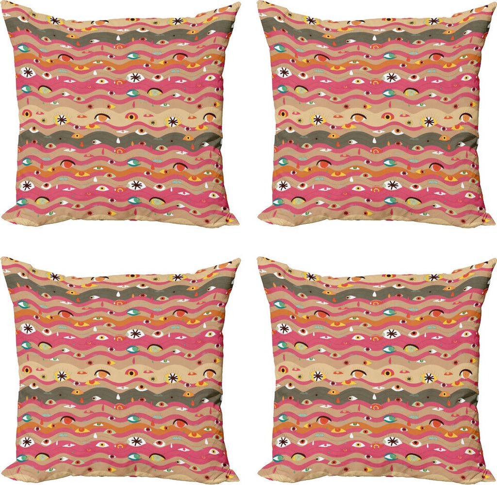 ABAKUHAUS Auge Kissenbezug Set (4 Stück), Gewellte Linien Groovy Hippie, Moderner Doppelseitiger Digitaldruck, 40 cm x 40 cm, Mehrfarbig
