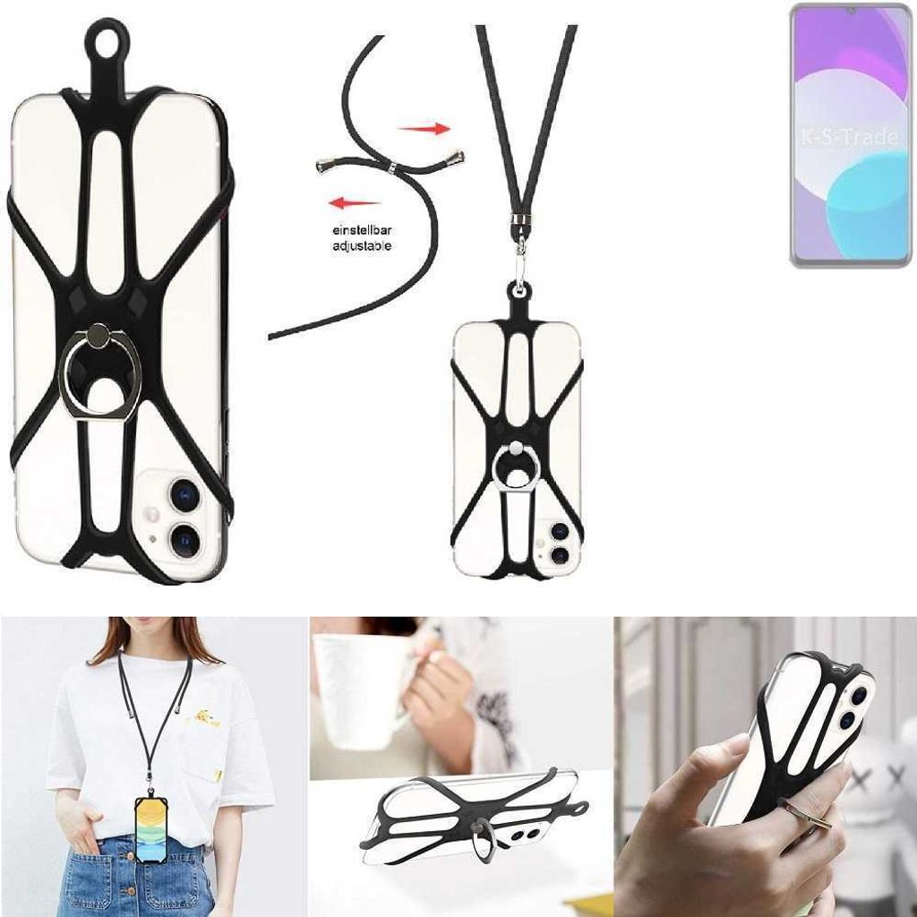 K-S-Trade 3in1 Handykette Handyband Handykordel Halsband Smartphone-Ring Handy-Ring kompatibel mit BLU G72 Max Fingerhalterung Handyring Tischständer