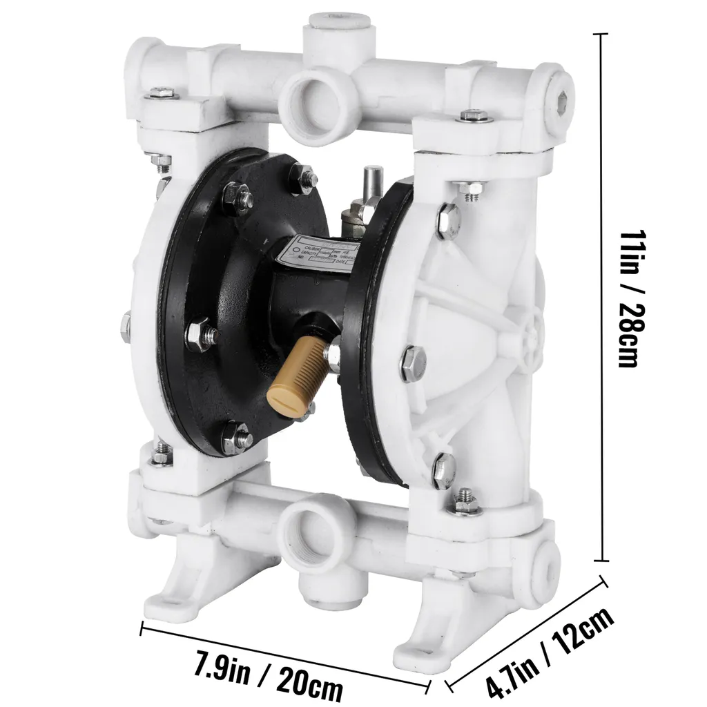 Pompa a doppia membrana ad aria compressa di SucceBuy, ingresso e uscita da 1/2 pollice, corpo in polipropilene, 2,5 GPM e max. 80 PSI, pompa di trasferimento pneumatica a membrana in PTFE per petrolio, diesel, olio e fluidi a bassa viscosità - 8