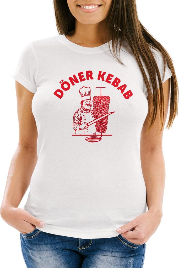 Döner T-Shirt Damen Kebab Slim Fit Moonworks weiß XXL