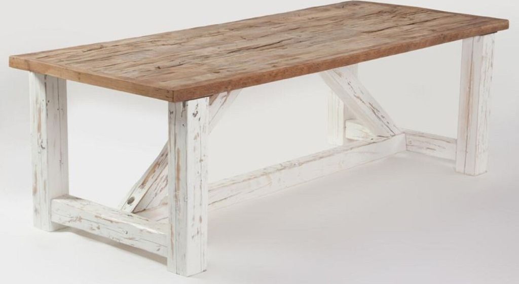 Casa Padrino Landhausstil Esstisch Naturfarben / Weiß - Verschiedene Größen - Rechteckiger Rustikaler Massivholz Küchentisch - Landhausstil Ess...