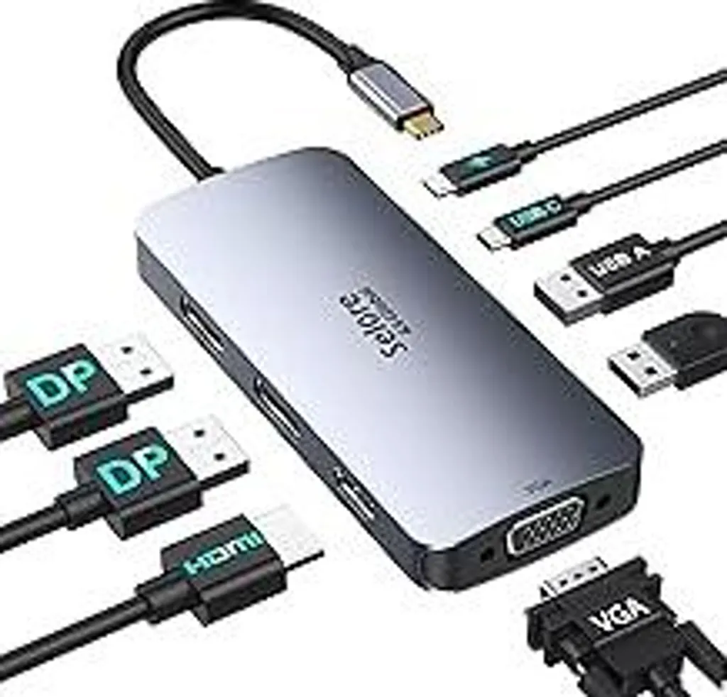 Docking Station USB C Portatile 8 in 1 | Dual DP 4K HDMI VGA
