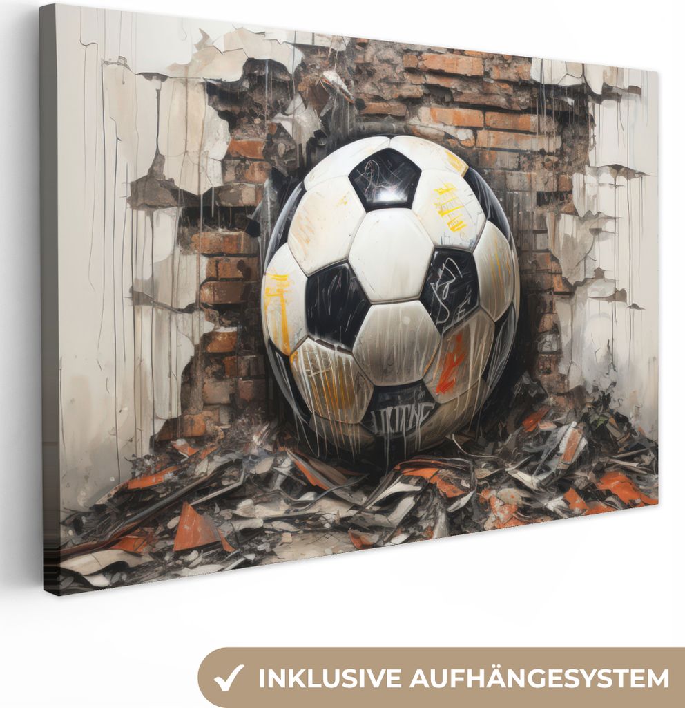 MuchoWow - Leinwandbilder - Fußball - Wand - Schwarz - Weiß, Wandbild, Wanddeko Bilder Wohnzimmer, 60x40 cm
