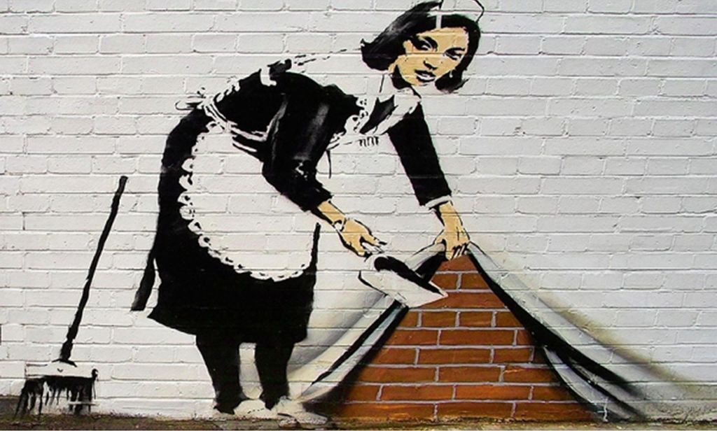 Foto auf Leinwand - Banksy Streetart - Zimmermädchen - Kunstdruck auf Keilrahmen