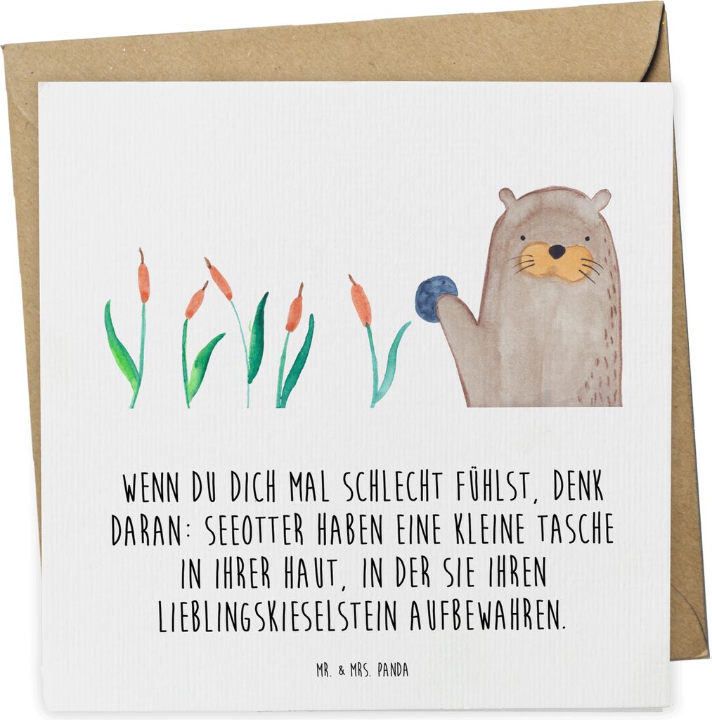 Mr. & Mrs. Panda Klappkarte Otter Stein - Weiß - Geschenk, Produktbild 