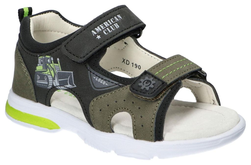 American Club XD190, Kinder Sandalen Klettverschluss Leder-Einlegesohle leicht bequem, Grun 25