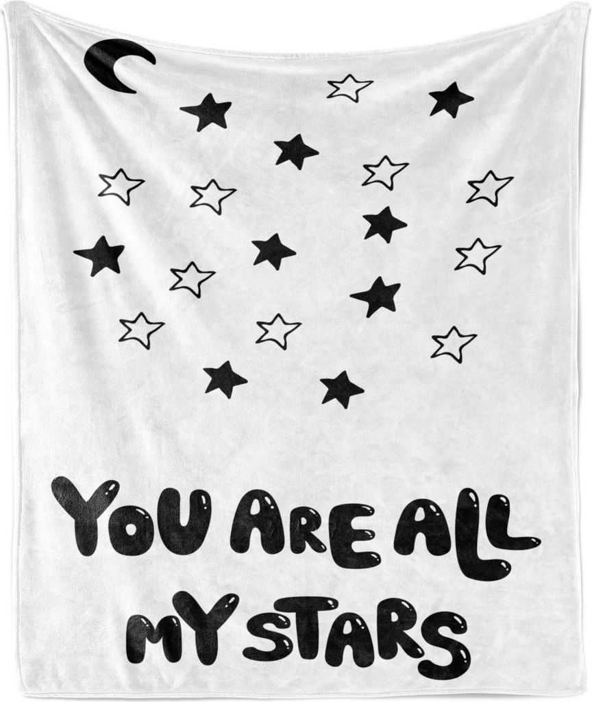 ABAKUHAUS Sprichwort Weich Flanell Fleece Decke, Sie sind alle meine Sterne Nachricht mit Blase Letters Crescent Moon and Stars Monochrome, 175 x 2...