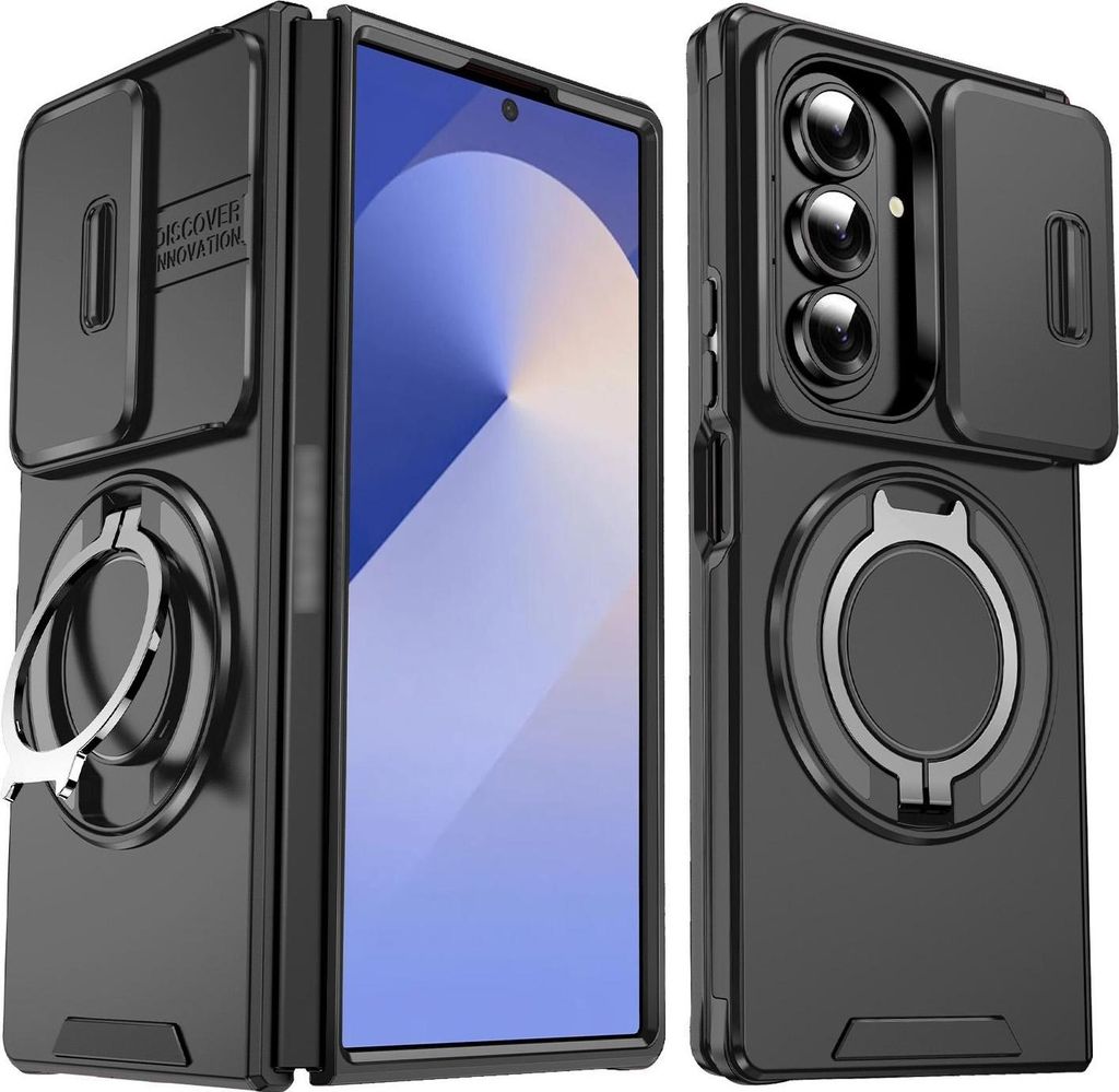 Für Samsung Galaxy Z Fold7 5G Sliding Kamera TPU PC Magnet Ring Hülle Schwarz