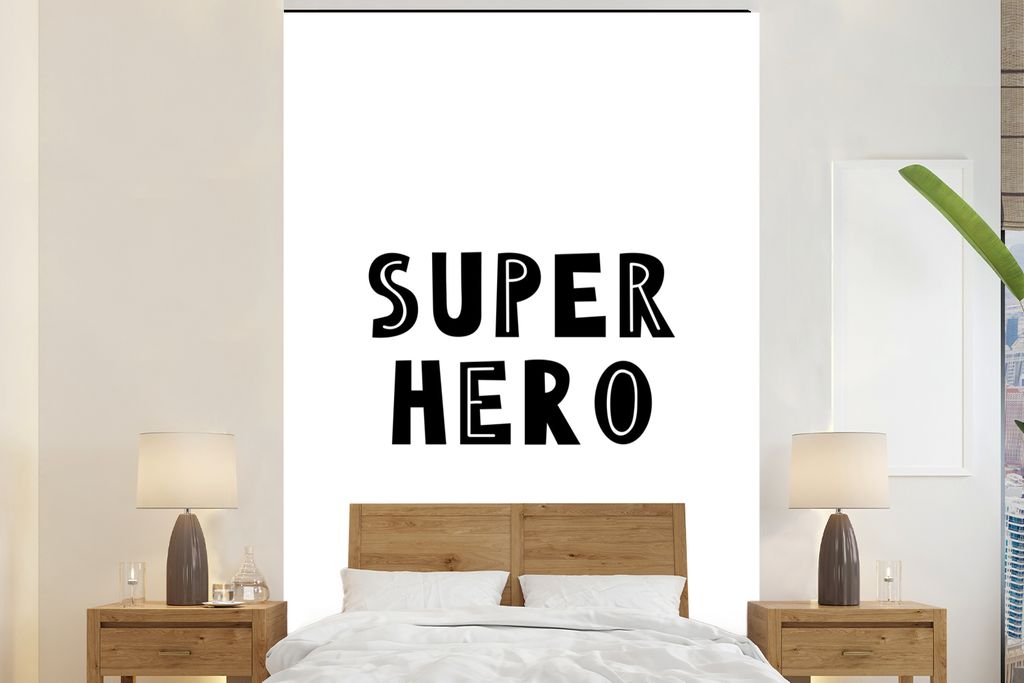 MuchoWow Fototapete für Wohnzimmer oder Schlafzimmer Wandtapete Vinyl Motivtapete Jungen - Zitate - Superheld - Kind - Sprichwörter - 225x350 c...