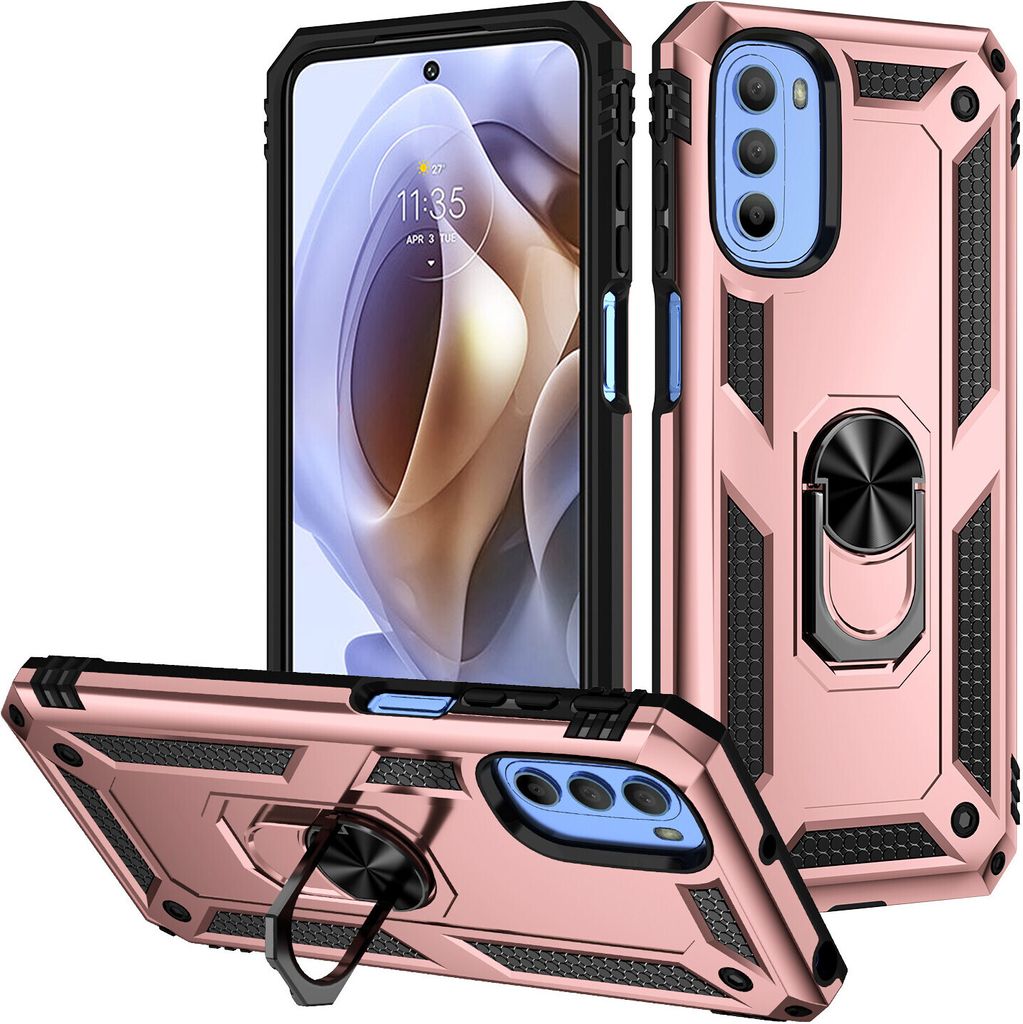 Moto G31 / G41 Hülle, Dual Layer Robust Militäre Schutzhülle mit Ringhalterung Ständer für Motorola Moto G31 / G41 Rosa