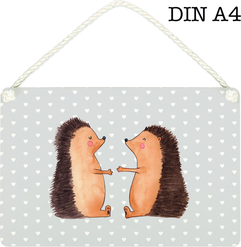 Mr. & Mrs. Panda Schild Igel Liebe DIN A4 - Grau Pastell - Geschenk, Wandbild Holz, Holzschild, Hochzeitstag, Deko, Partner, Türschild, Freundin, ...