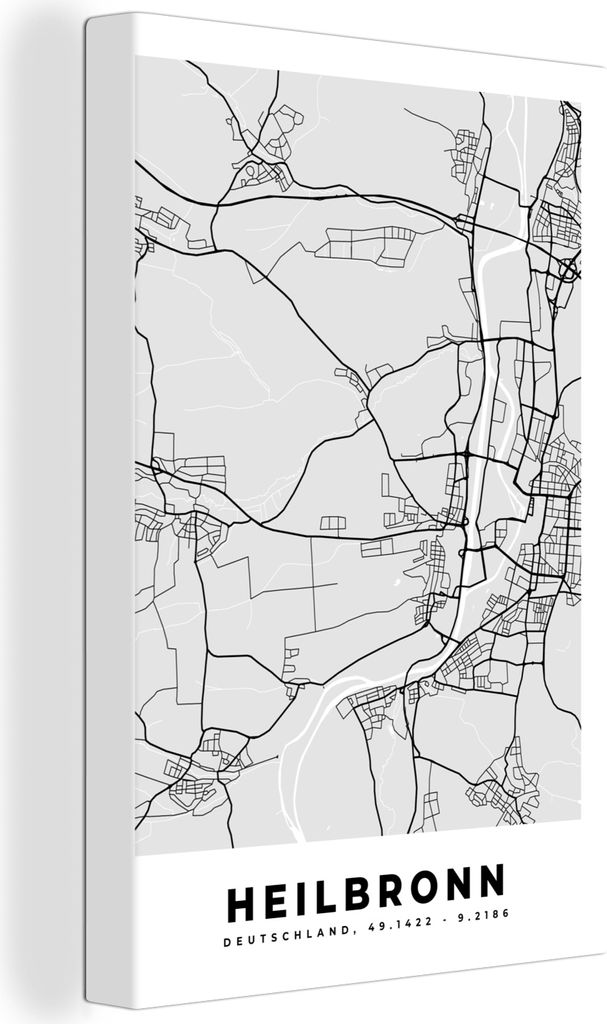 OneMillionCanvasses - Leinwandbilder - 90x140 cm, Karte - Deutschland - Heilbronn - Karte - Stadtplan, Wandbilder Kunstdruck Wanddekoration - Fot...