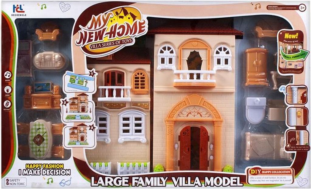 Ariko Puppenhaus My New Home Villa Serie - Musik und Licht - inklusive Gartenordner und Küchen- und Schlafzimmermöbel - inklusive 2 x AA Batterien