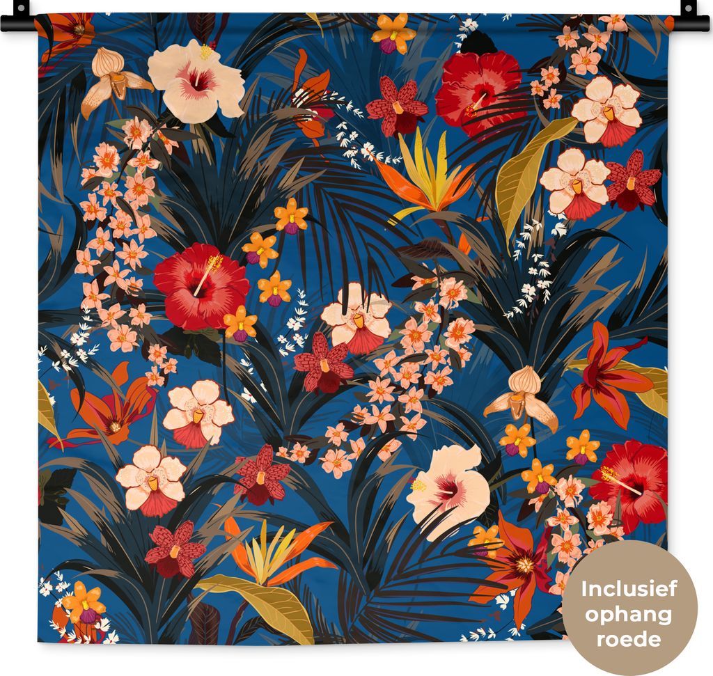 MuchoWow Wandteppich Wandbehang Blumen - Hibiskus - Tropisch - Muster 60x60 cm Tapisserie Dekoration Wandtuch - Dekorationen - Wand Decke