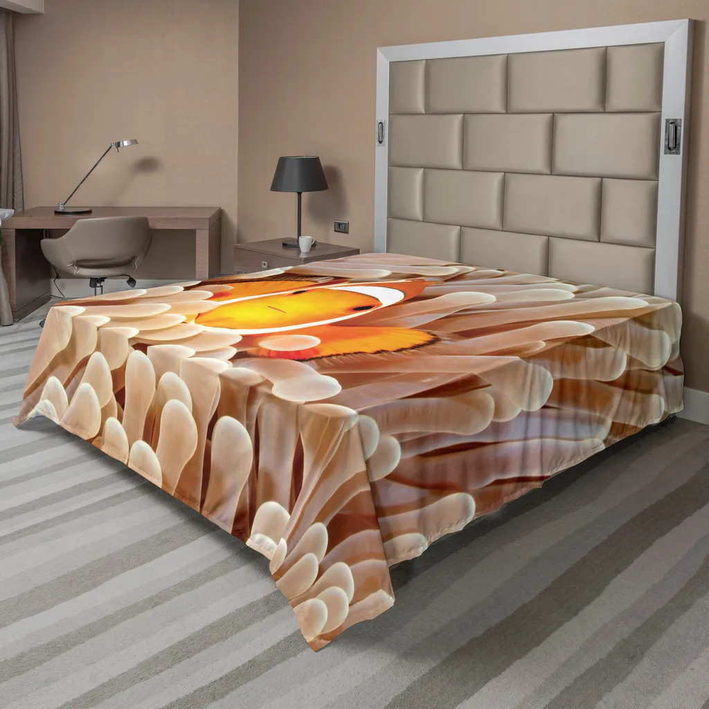 Drap de lit infroissable et doux 275x260 cm, imprimé océan orange beige
