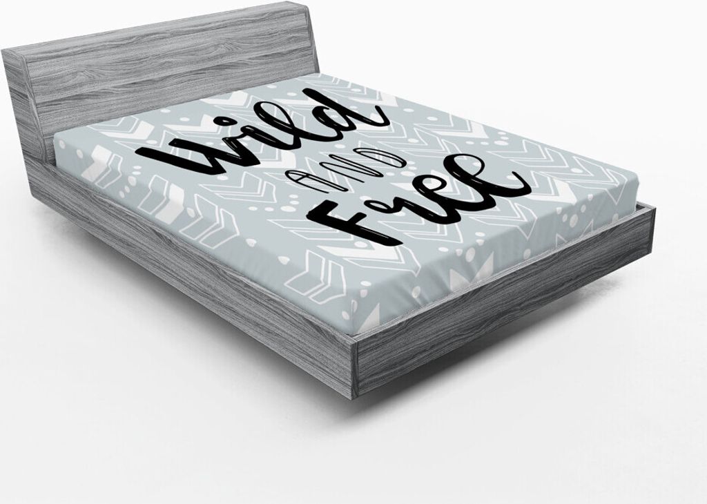 ABAKUHAUS Beschriftung Spannbetttuch, Wild and Free Typografie mit einem Graustufen-Theme und Tupfen, 120 x 190 cm, Pale Taupe Koksgraue