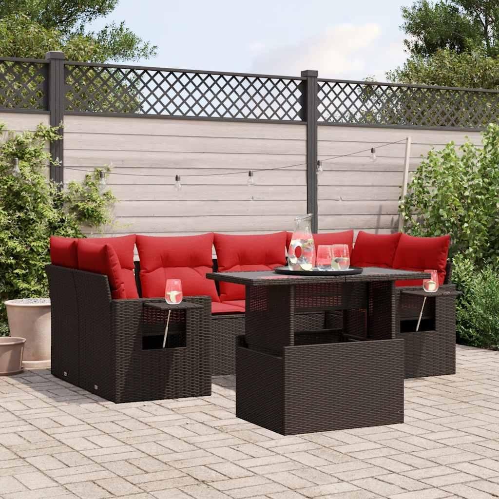 Möbel 7-teiliges Gartensofa-Set mit Kissen, braun, Polyrattan - Gartenmöbelgarnituren CC4042