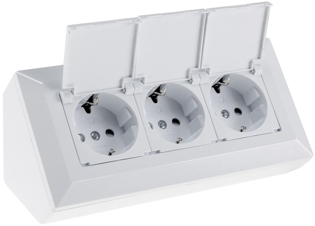 bloc de 3 prises, blanc 250V~/ 16A, montage en saillie avec Image du produit 