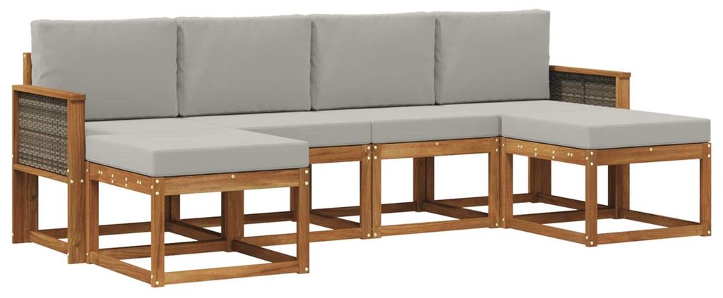 vidaXL Outdoor-Sofagarnitur 6 pcs Natürlich und Hellgrau Polyester