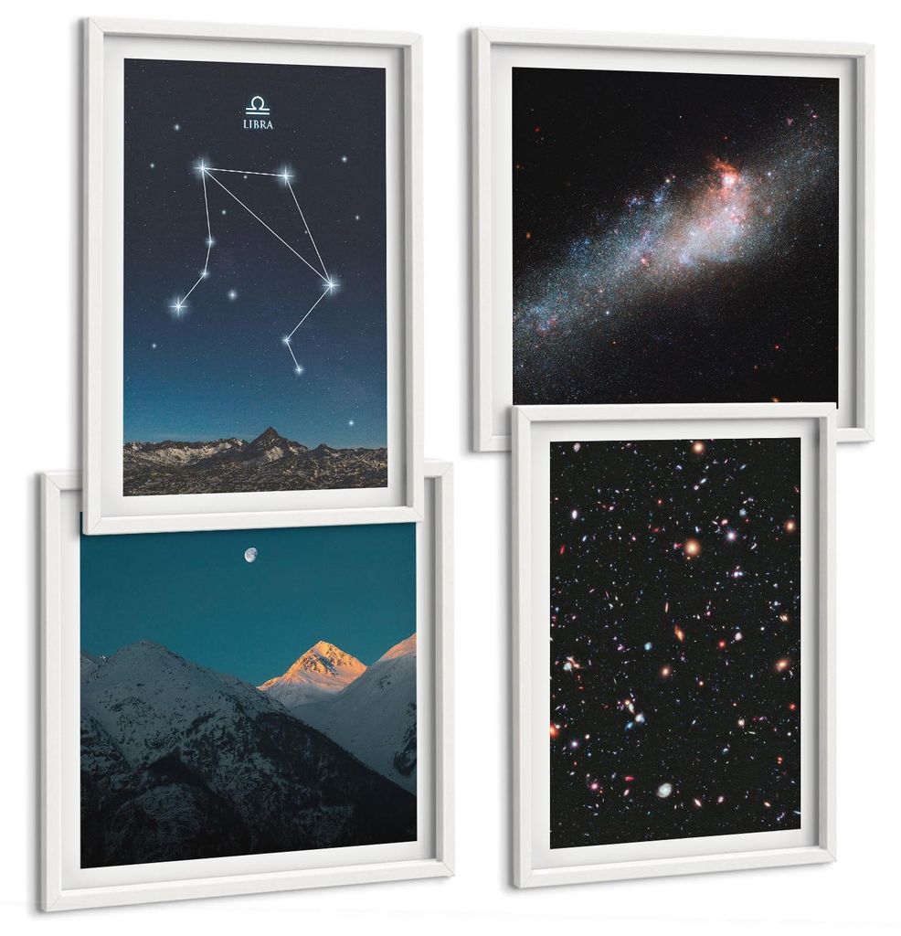 Bilder Set 4-teilig im weißen Rahmen – Wandbilder 4 Stück – gerahmte Poster für Wohnzimmer, Schlafzimmer und Flur – 50x50 cm - 40x60 cm ...