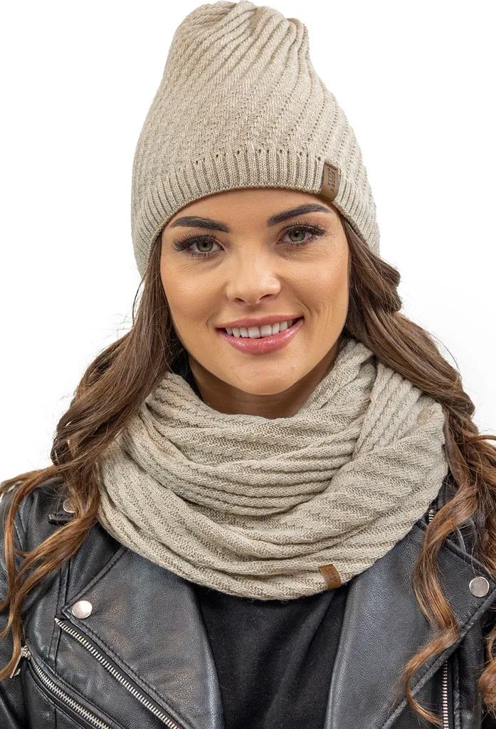 Bonnet Femme Doublé et Cache-cou Anti-Froid - Ensemble Beige Sans Irritation