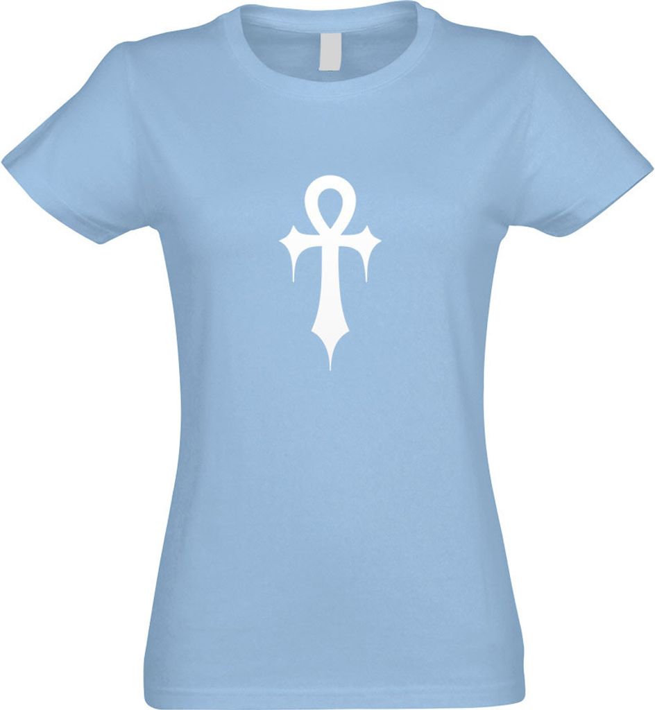 Kiwistar - T-Shirt tailliert - Damen - himmelblau - Gothic Ankh - mit Motiv Bedruckt - Funshirt Design - Sport - Freizeit - Damen - L