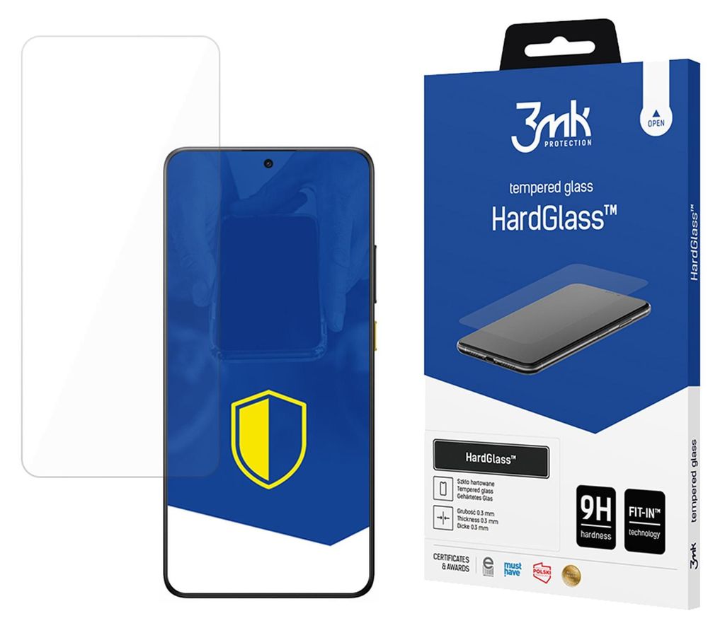A product shot of a phone screen protector and its packaging.