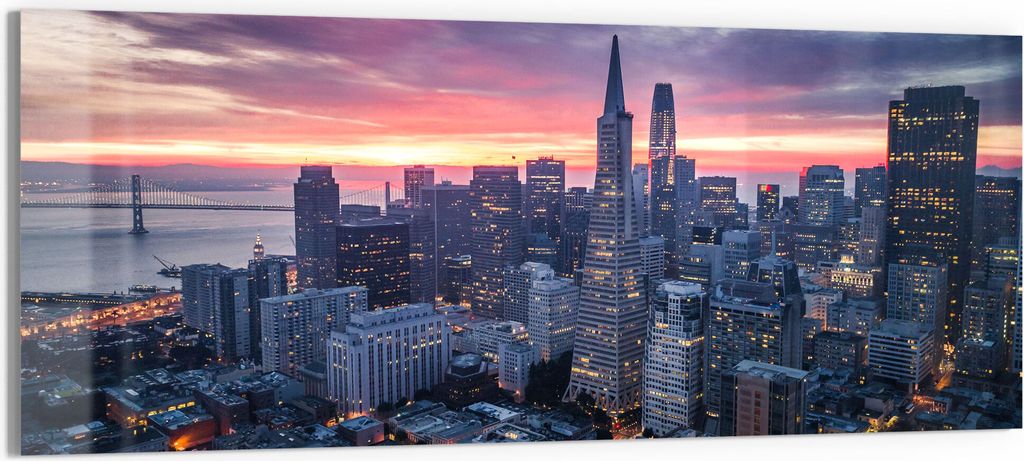 DEQORI Glasbild Echtglas 125x50 cm 'Blick auf San Francisco' Wandbild Bild modern Deko