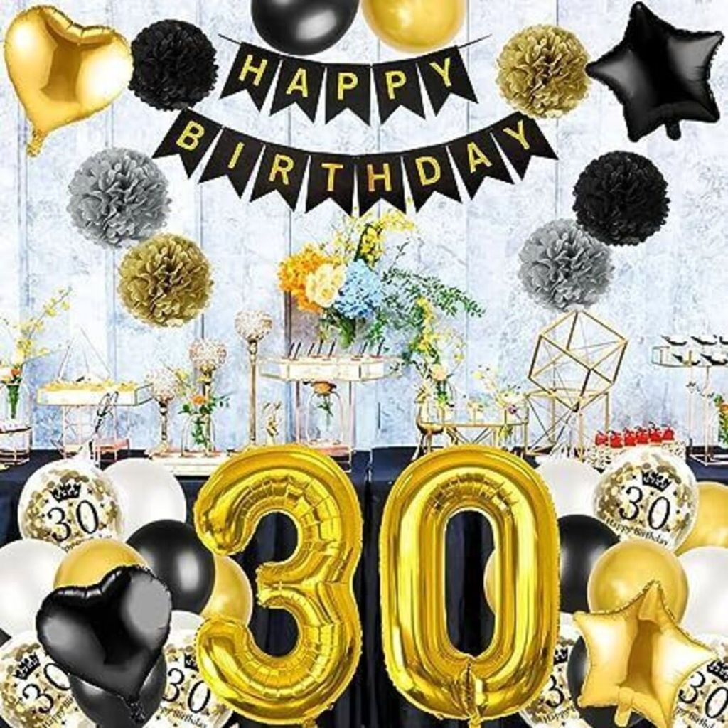 Forum Novelties 30. Geburtstag Party-Kranz – 210 Cm, Schwarz/gold, Für Mottoparty & Deko