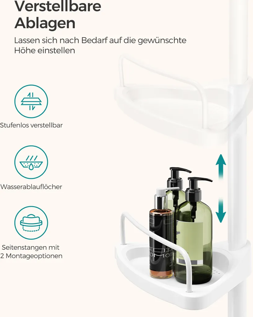 Rangement Douche sans Trou : Étagère Télescopique d'Angle 4 Bacs