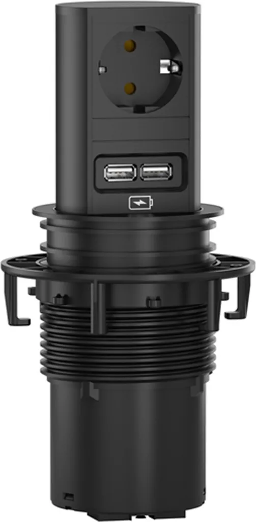 Prise Escamotable BACHMANN ELEVATOR 1xCEE7/3 et USB Charger Noir RAL9005