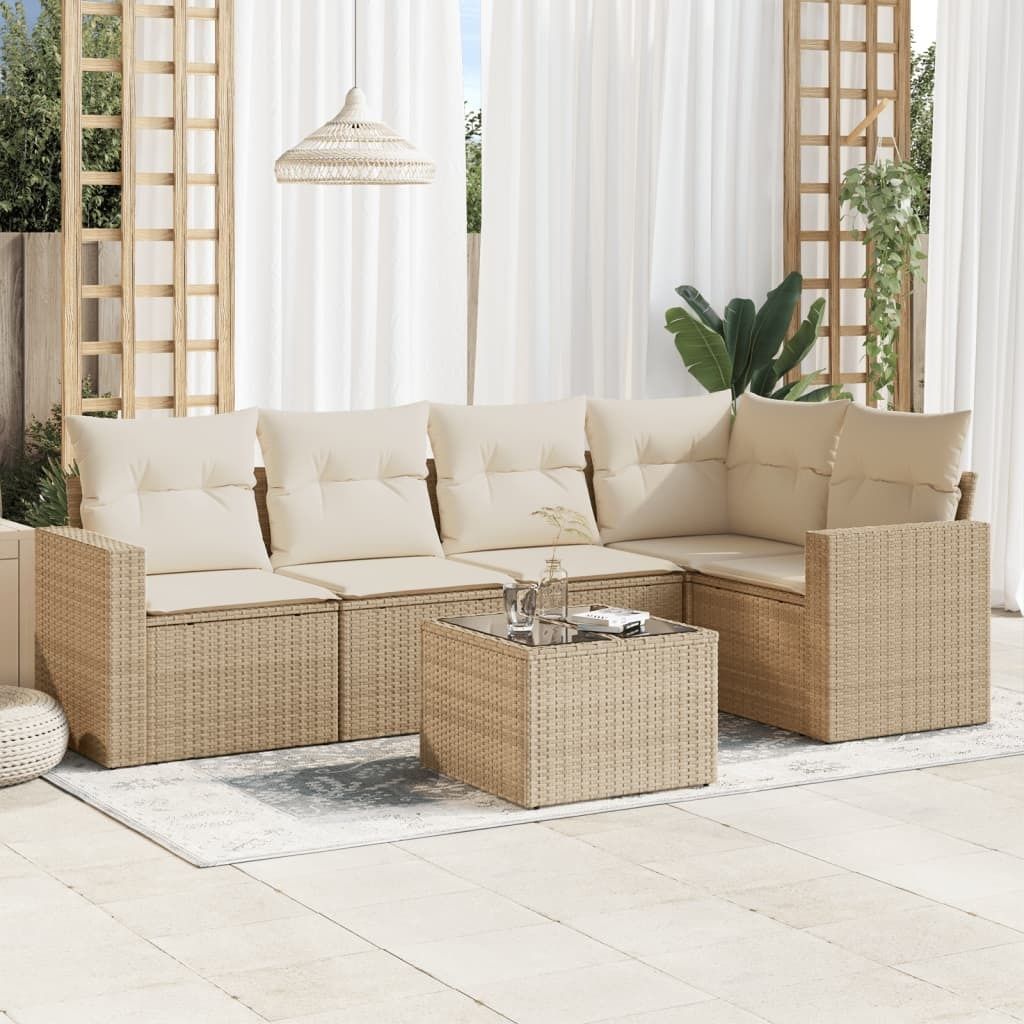 Maison Exclusive - 6-tlg. Garten-Sofagarnitur mit Kissen Beige Poly Rattan