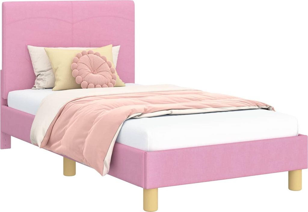 Kinderbettgestell mit Kopfteil Rosa 80 x 160 cm Stoff