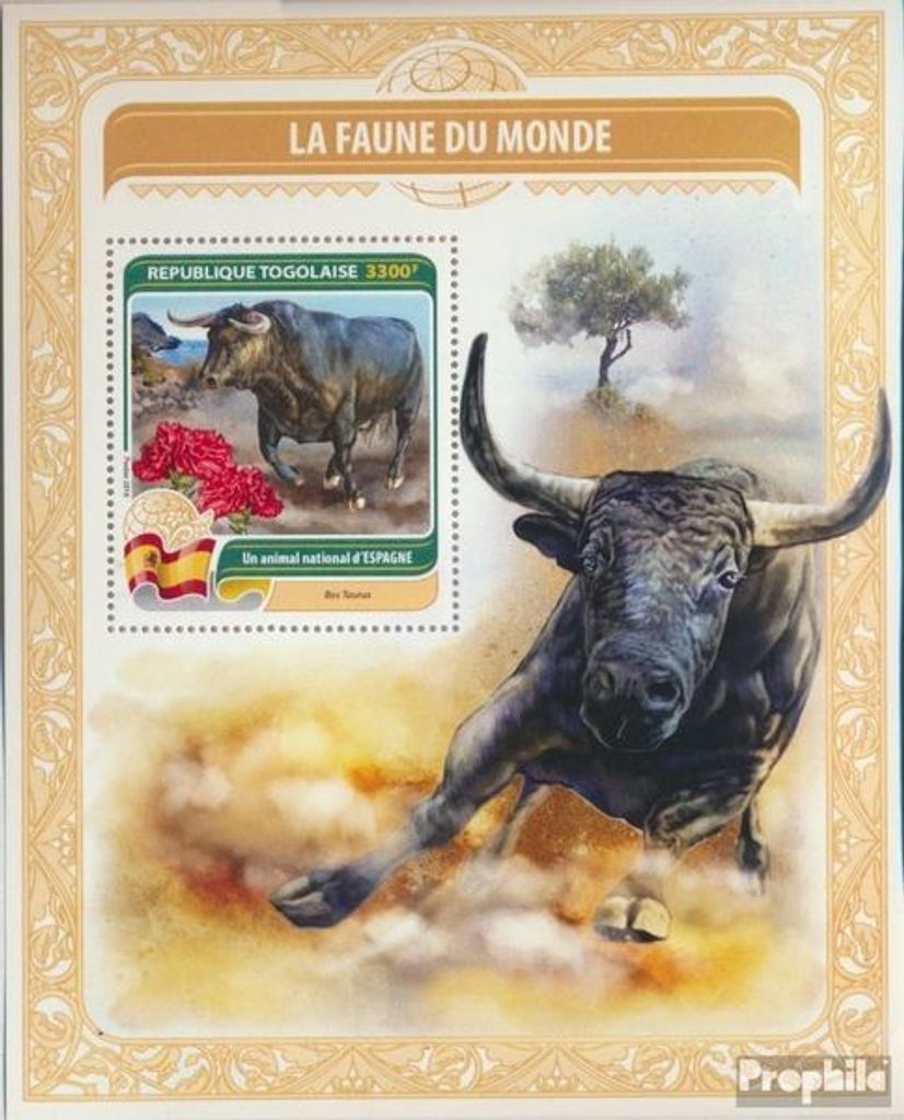 Briefmarken Togo 2016 Mi Block 1334 (kompl. Ausgabe) postfrisch Nationaltier von Spanien