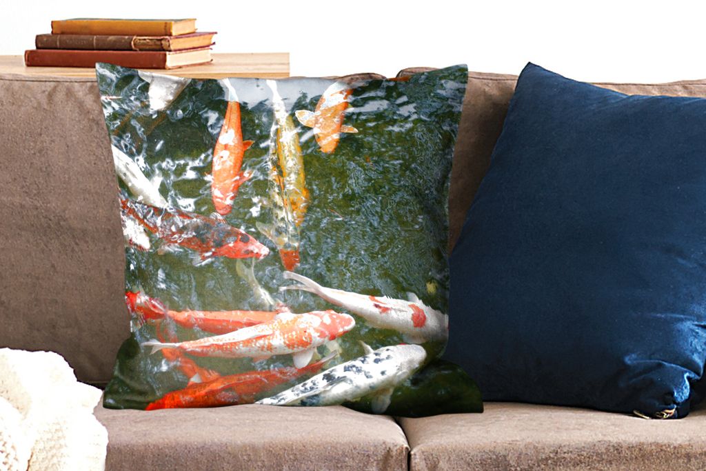 MuchoWow Zierkissen Sofakissen Wohnzimmer Dekokissen 60x60 cm Eine große Gruppe von Koi Karpfen - Sitzfläche - Foto Polster