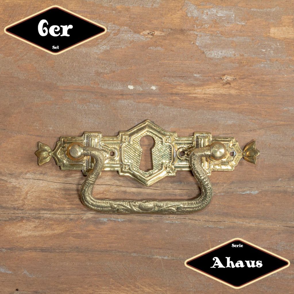 Schubladengriff,Serie"Ahaus",6er Pack|Eisen in Messing gl.|H4,4xB10,4cm