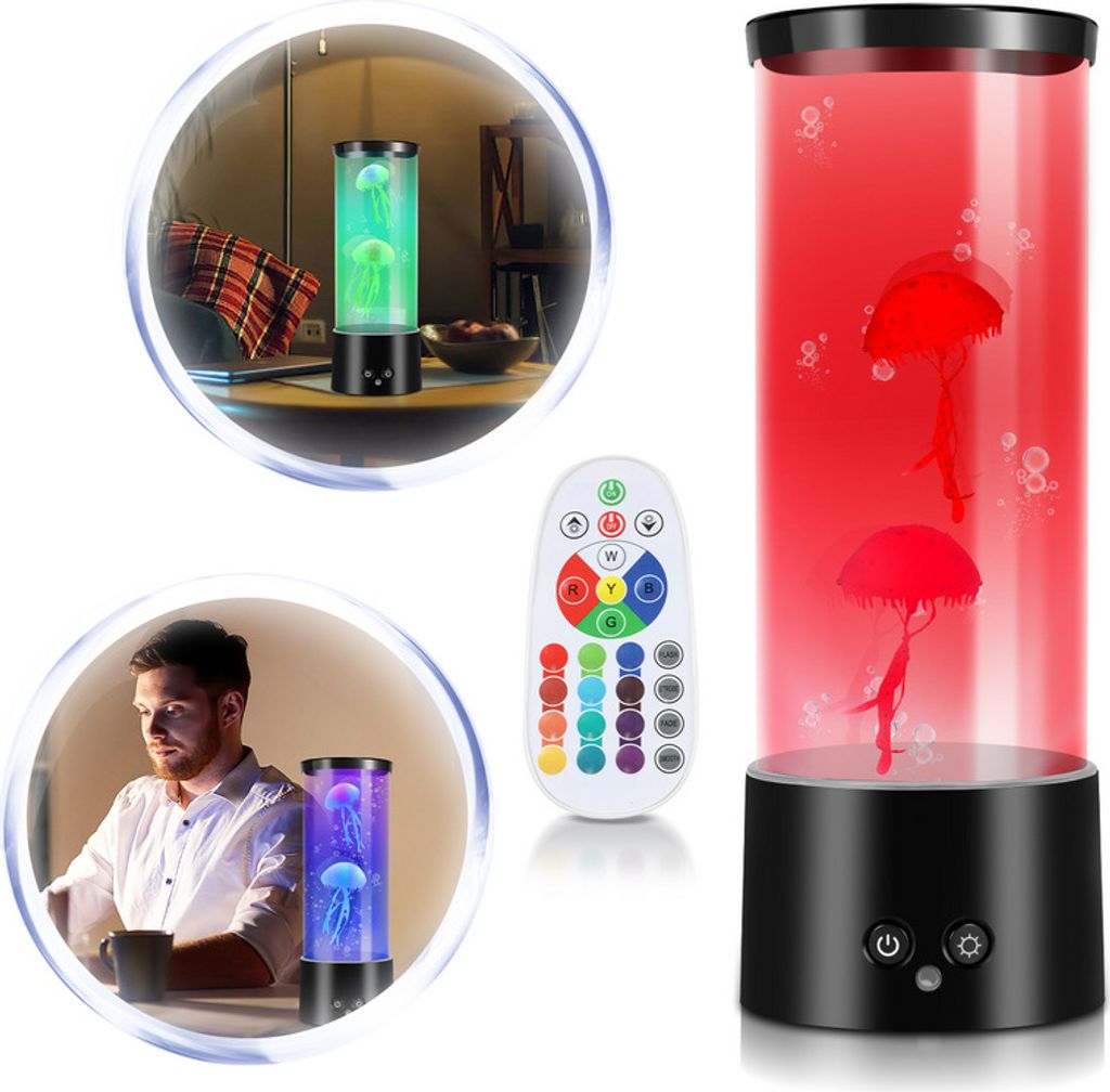 Fiqops LED Quallen Nachtlichter Stimmungslampe Nachtlicht Lava Lampe RGB Tischlamp Büro Künstliche