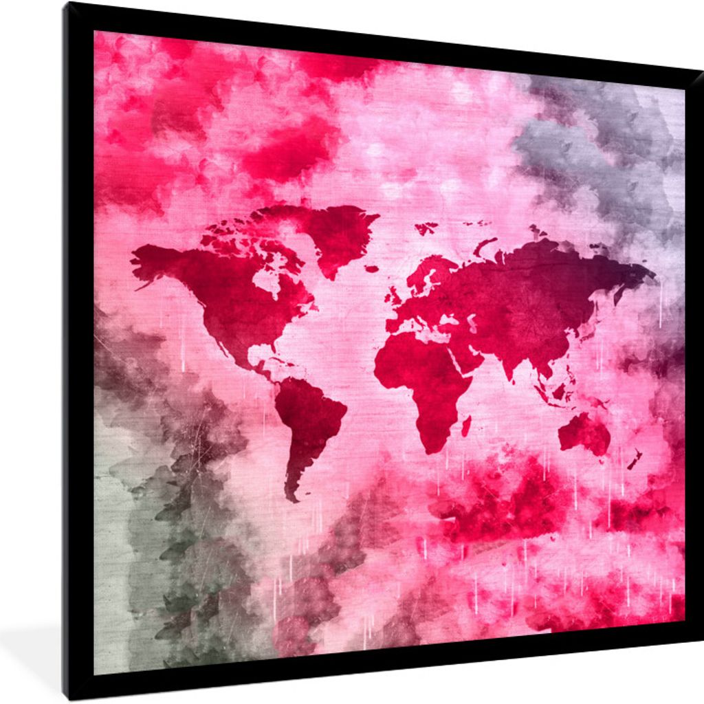 MuchoWow MuchoWow Gerahmtes Poster Weltkarte - Abstrakt - Farben 40x40 cm - Poster mit zchwarzem Bilderrahmen - Mit Rahmen - Wanddekoration Sch...