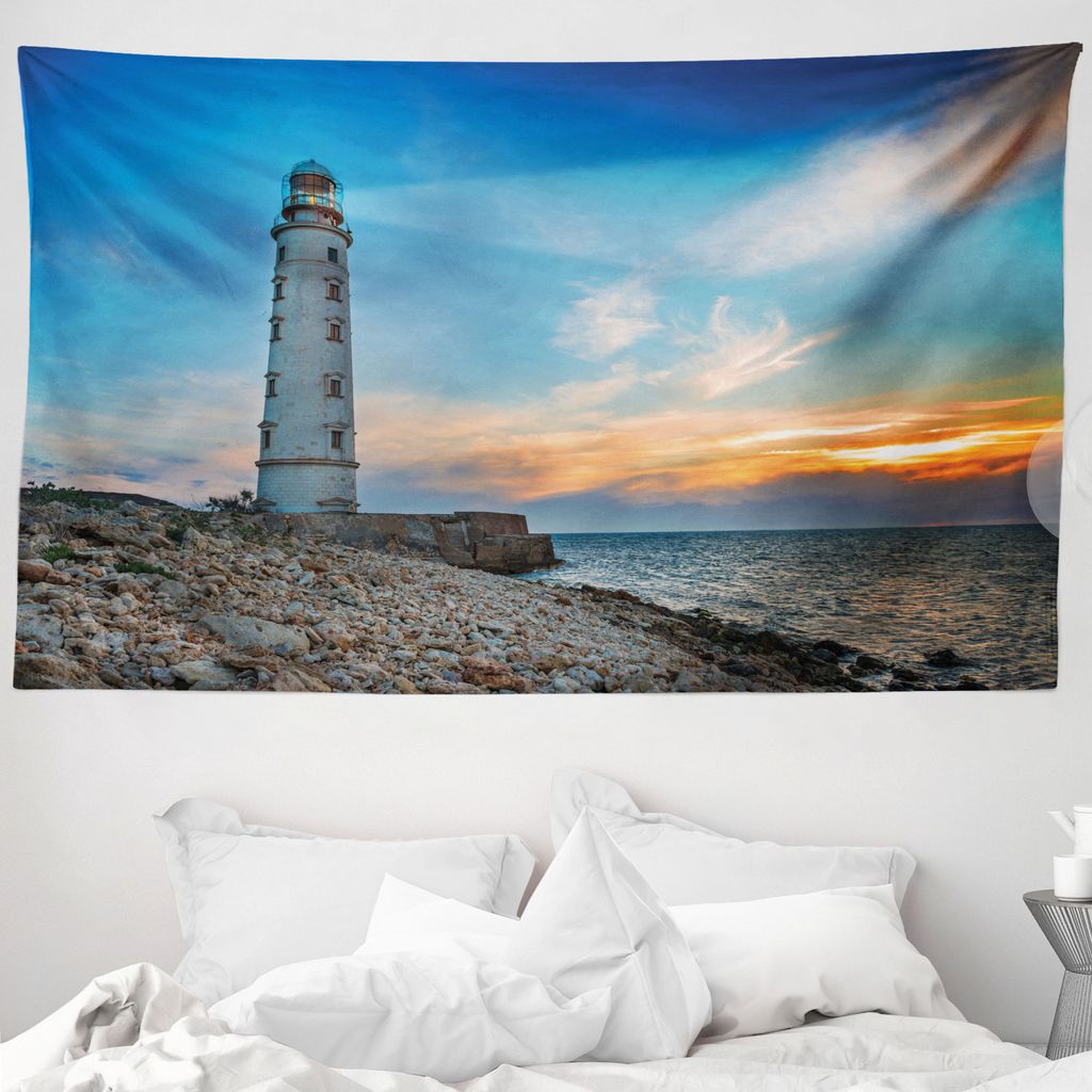 ABAKUHAUS maritim Wandteppich, Leuchtturm am Sonnenuntergang Meer aus Weiches Mikrofaser Stoff Waschbar ohne Verblassen Digitaldruck, 230 x 140 cm,...