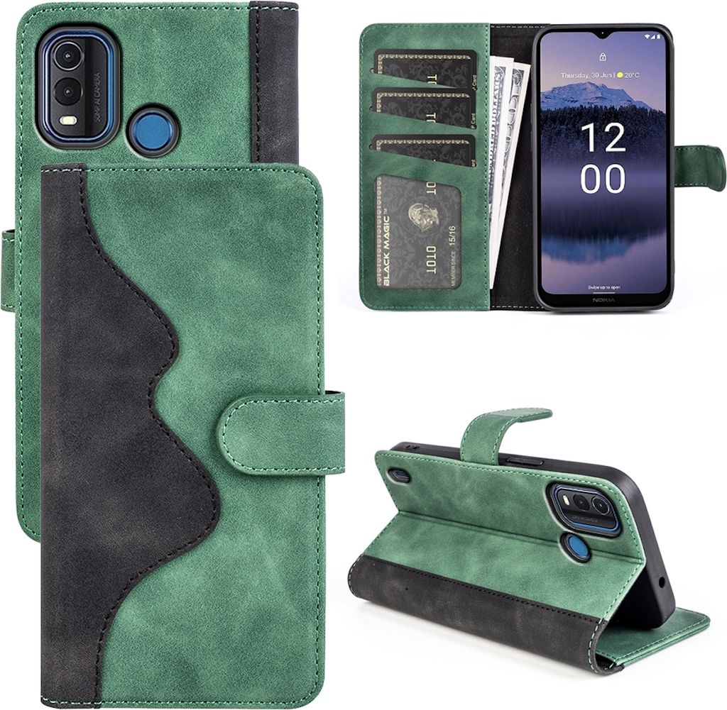 Für Nokia G11 Plus Design Handy Tasche Grün Etuis Kunst-Leder Hülle Cover