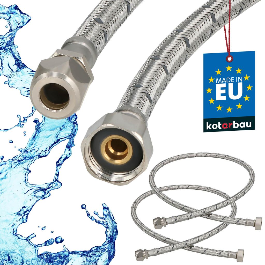 KOTARBAU 2er Set Flexschlauch Wasserschlauch 100cm Panzerschlauch 1/2“x3/8“ ÜM x Quetsch Anschlussschlauch Armatur & Sanitär Schlauch Wasse...